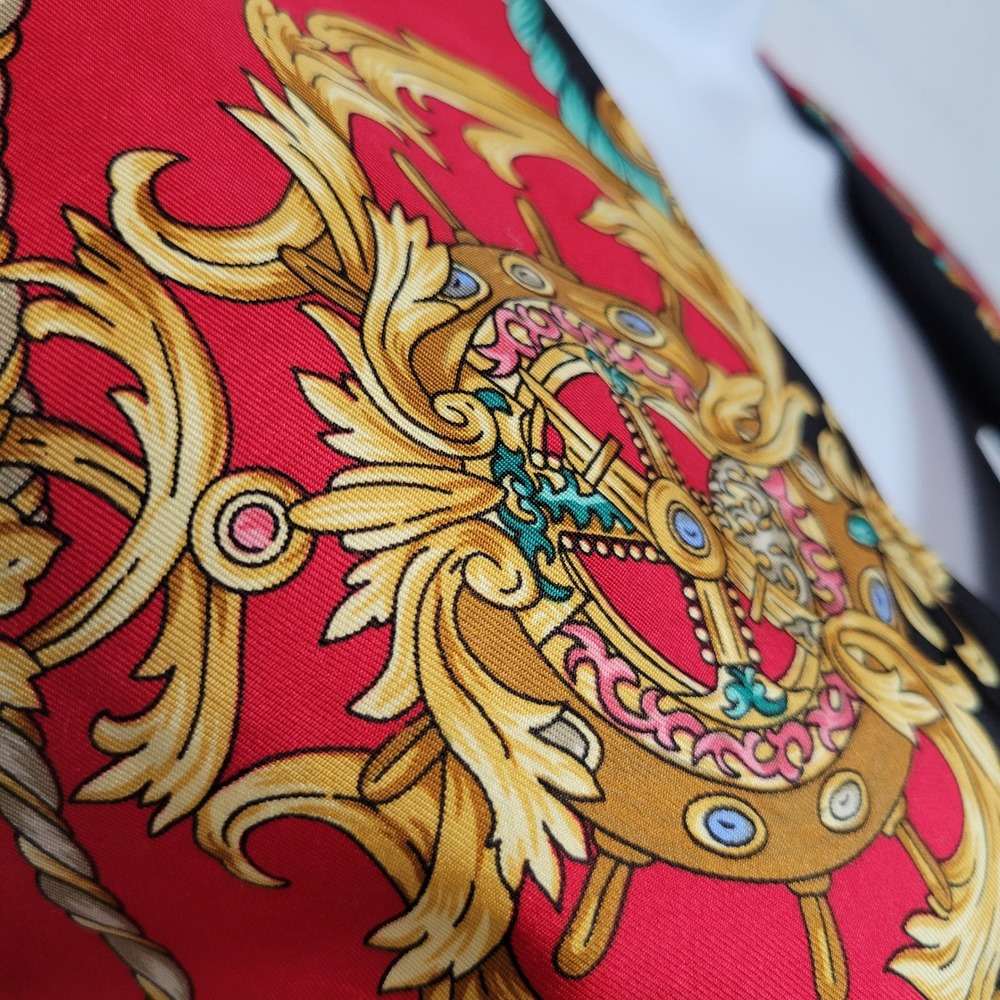 Vintage 1990s Rafaella Silk Scarf Print Vest M Red Gold Equestrian RS7559B - Picture 7 of 13